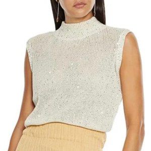 $275 Sz P/XS Michelle Mason Ivory Silver Sequin Sleeveless Open Back Top